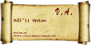 Váli Anton névjegykártya